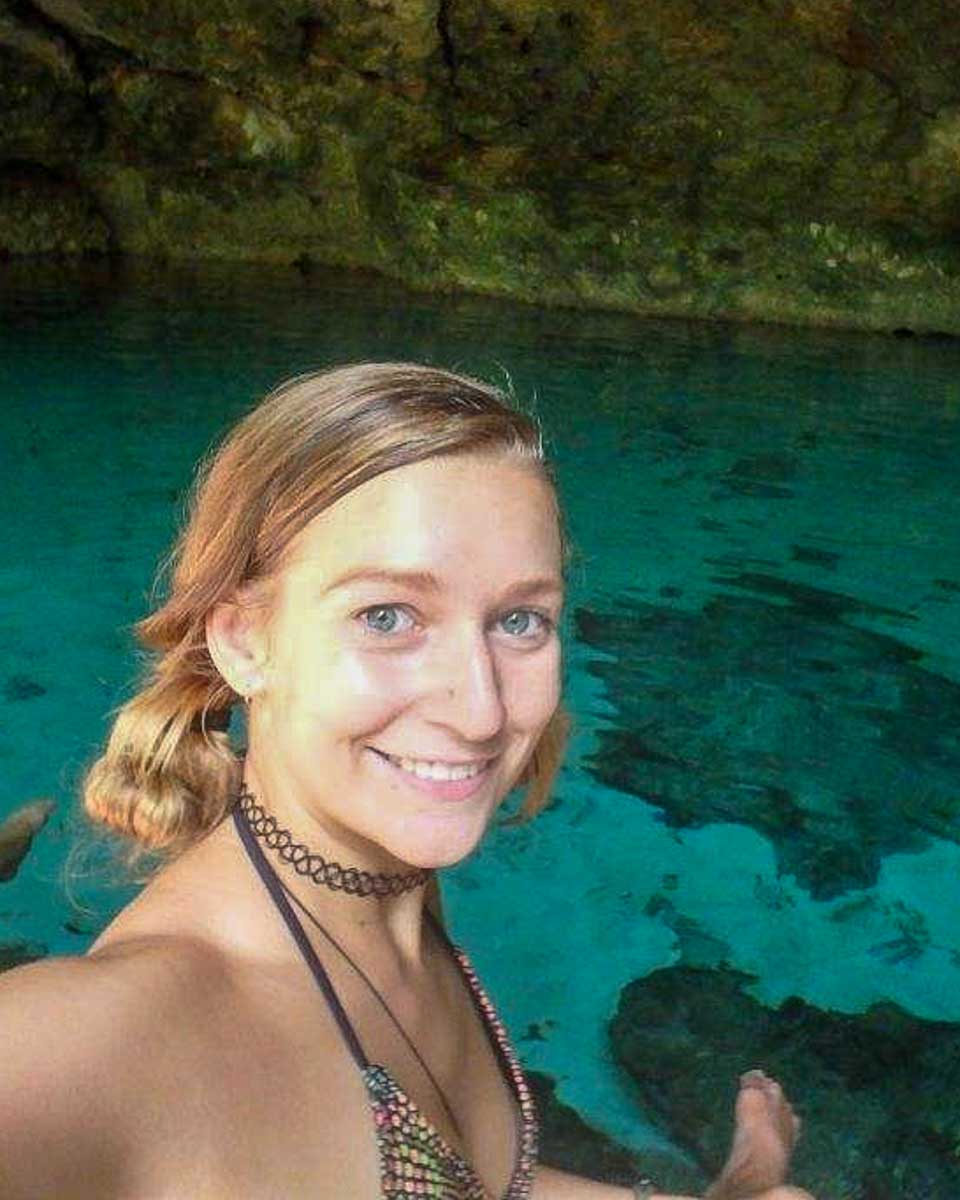 Bailey in a cenote on a tour from Punta Cana in the Dominican Republic