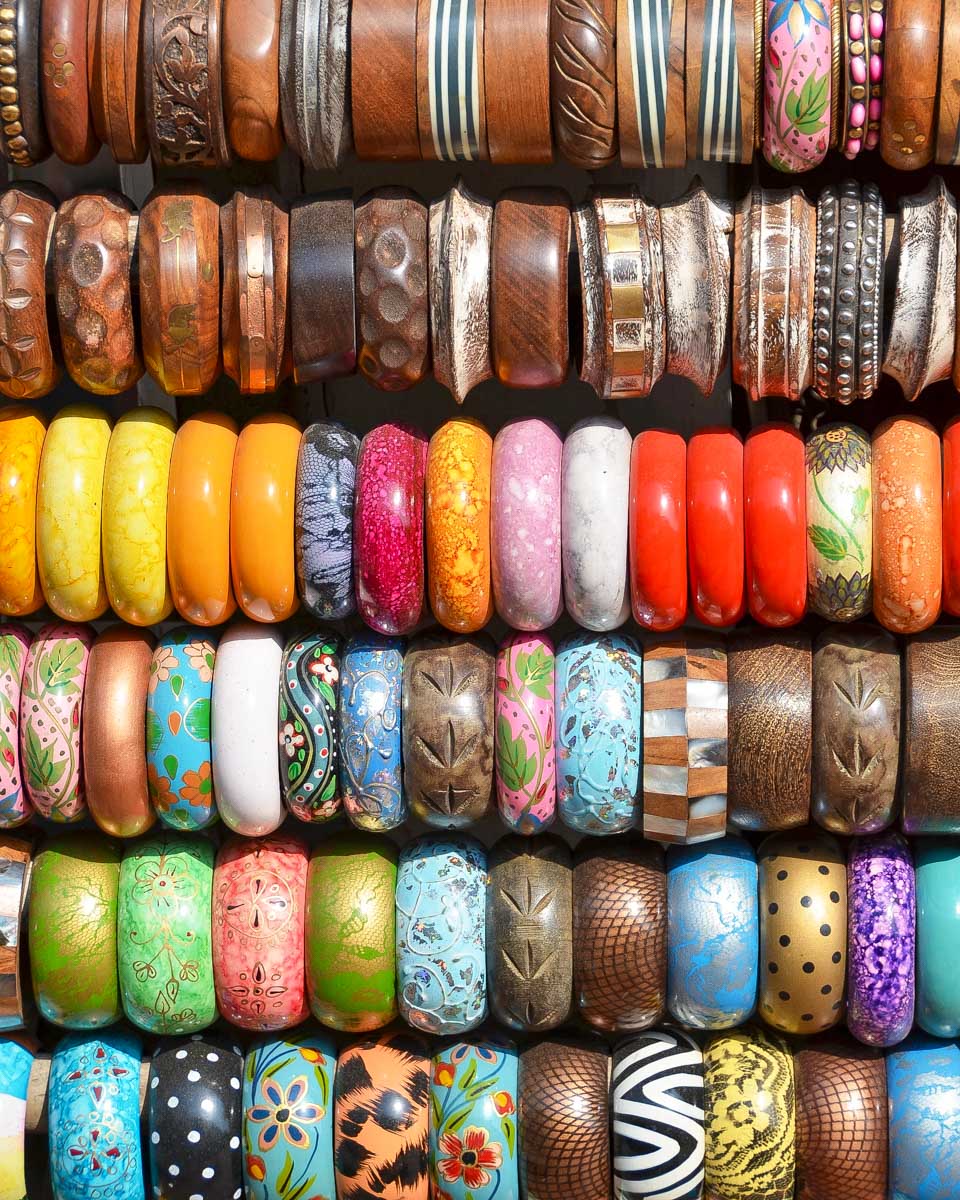 Bracelets at a market on a tour in New Delhi India
