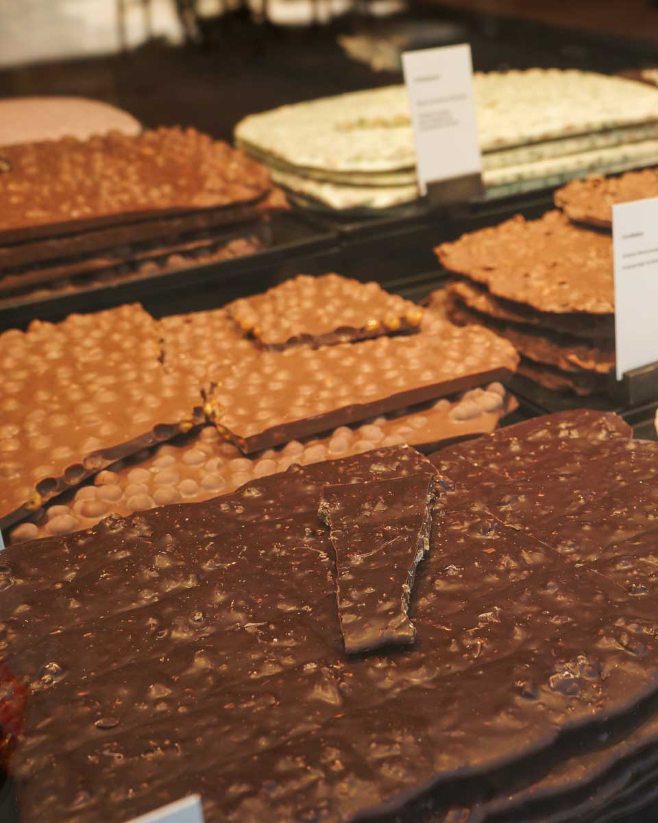 Chocolate on dispay at Lindt House of Chocolate in Zurich Switzerland