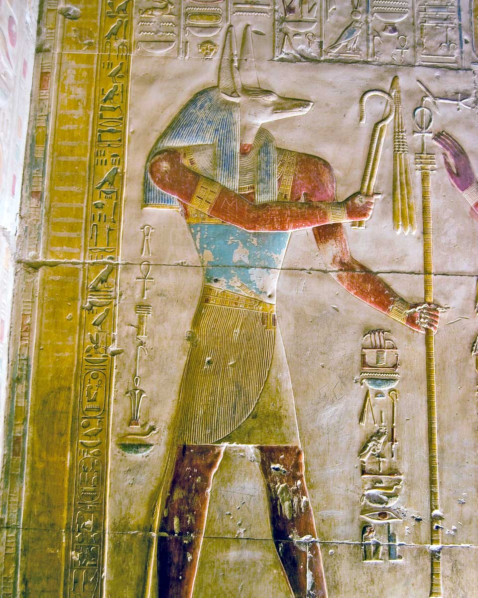 Depiction of Anubis at Abydos Temple on a tour from Luxor Egypt