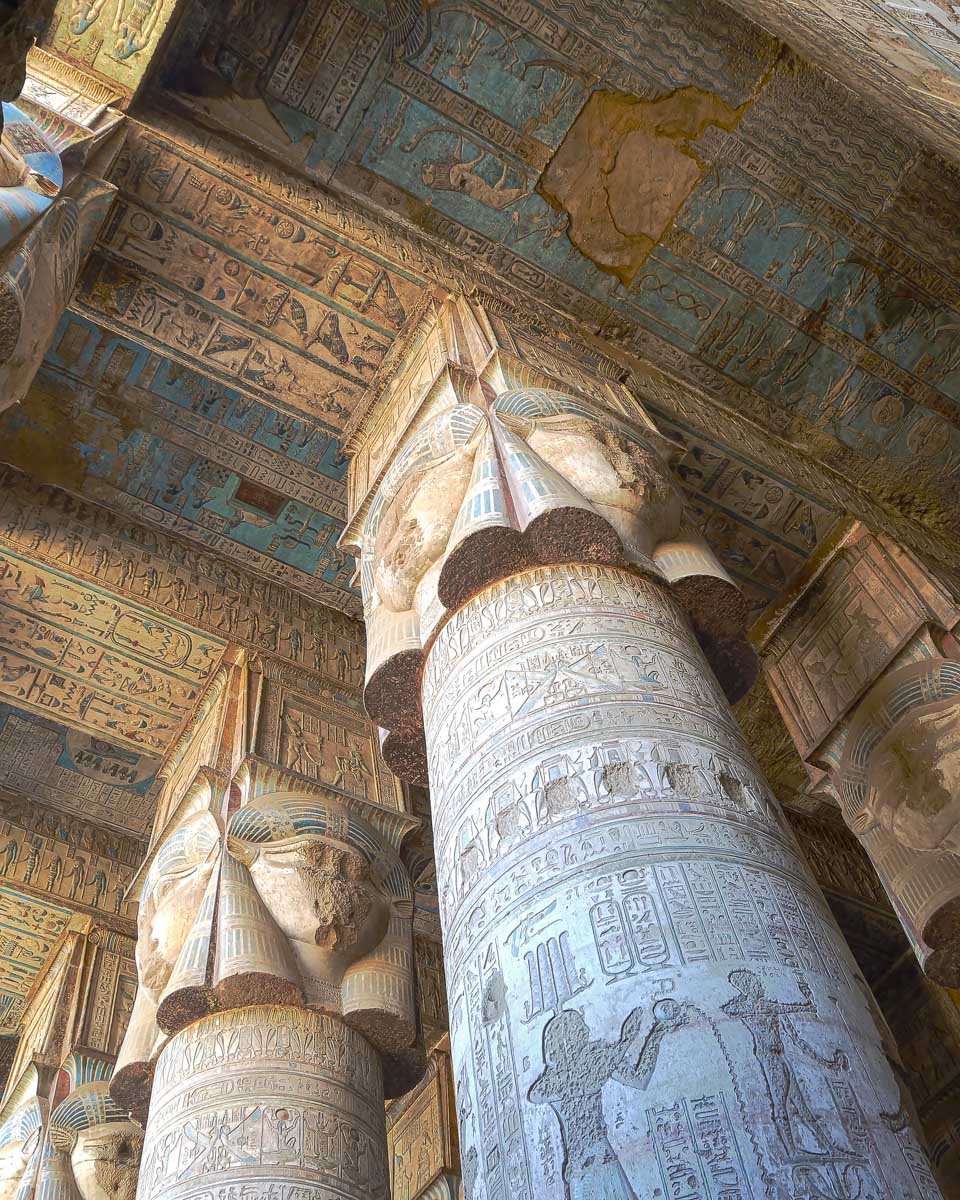 Halls inside of Dendara Temple on a tour from Luxor Egypt