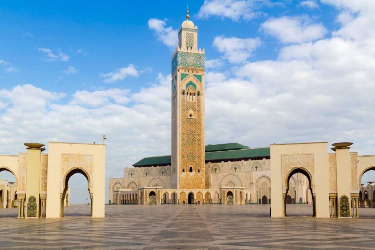 Hassan II Mosque wide shot in Casablanca Morocco