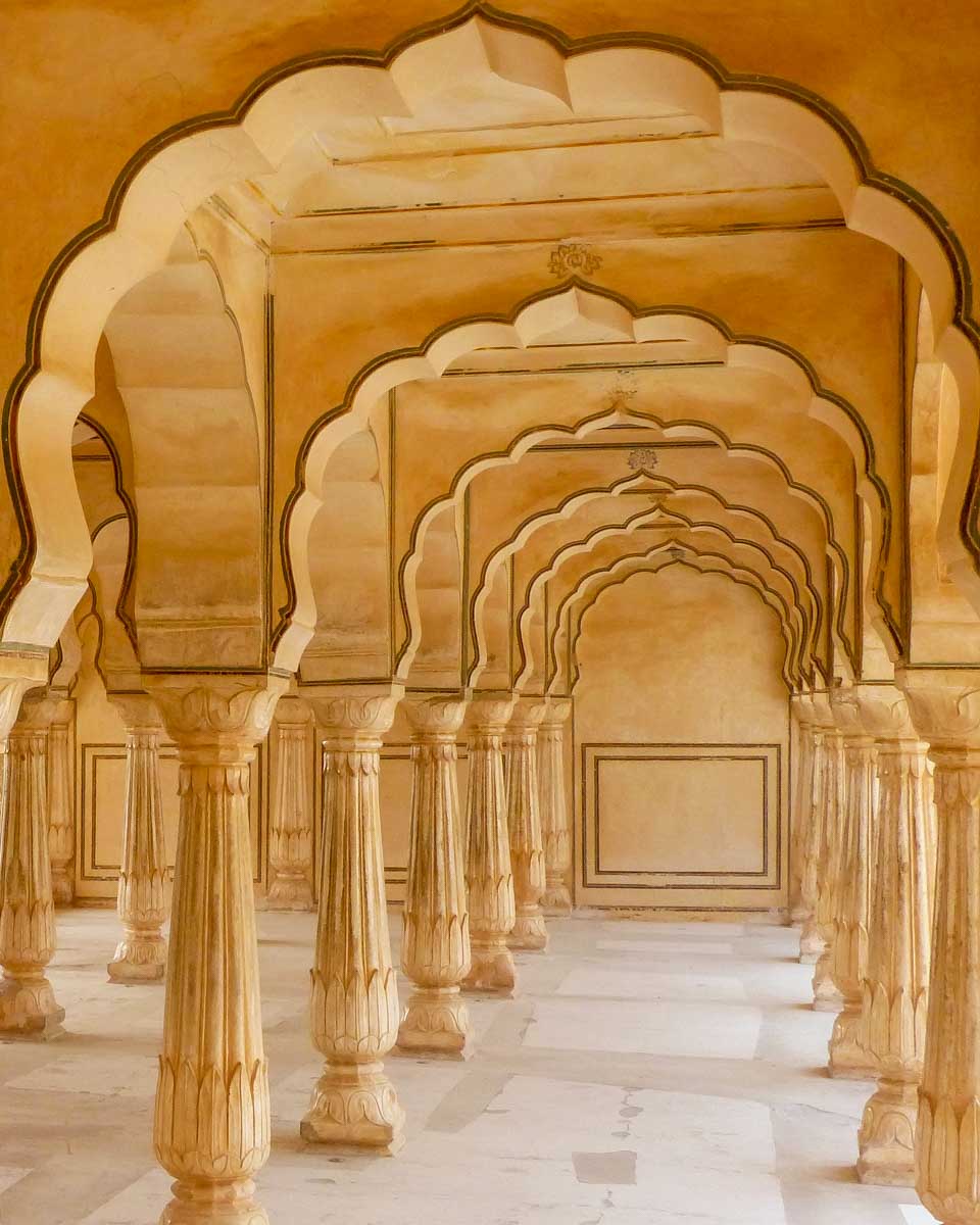 Jaigarh Fort hallway inside on a tour from New Delhi to Jaipur