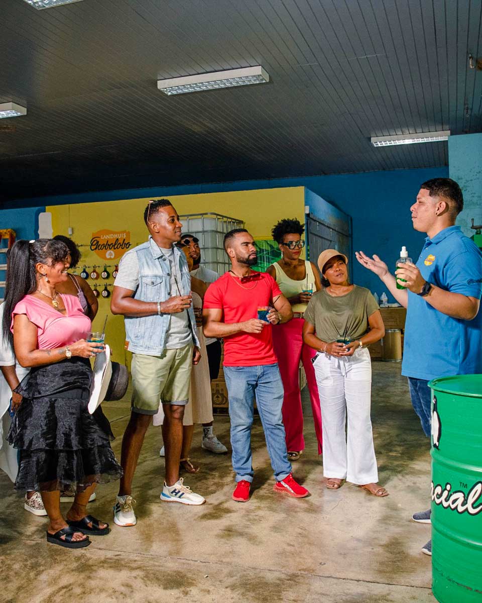 Landhuis Chobolobo people listen to a guide on a mixology tour in Curacao