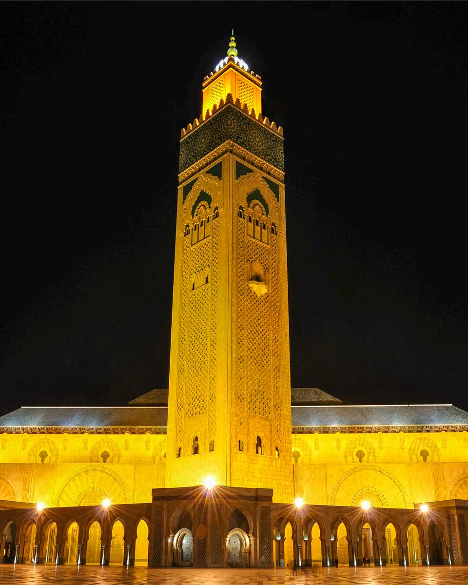 Mosque Hassan II in Casablanca, Morocco at night