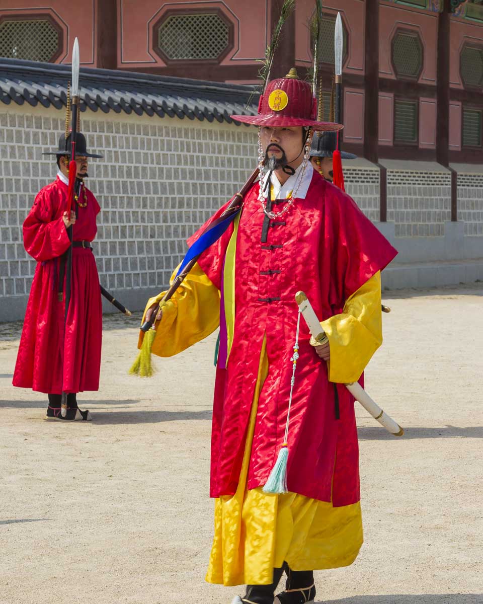 Palace guard at Gyeongbokgung Palace in Seoul South Korea