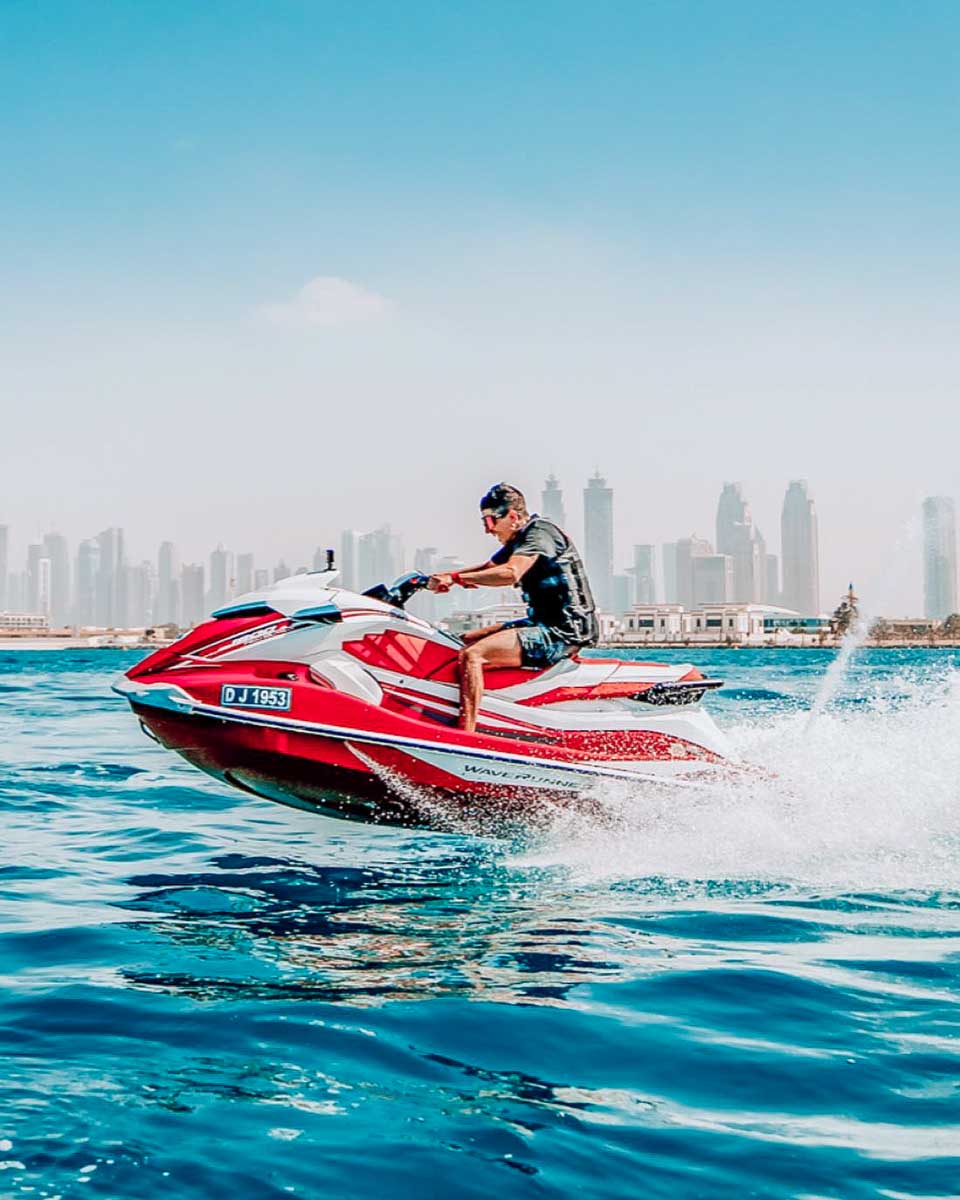 Popeye Jetski a person jet skis in the Dubai Marina in Dubai
