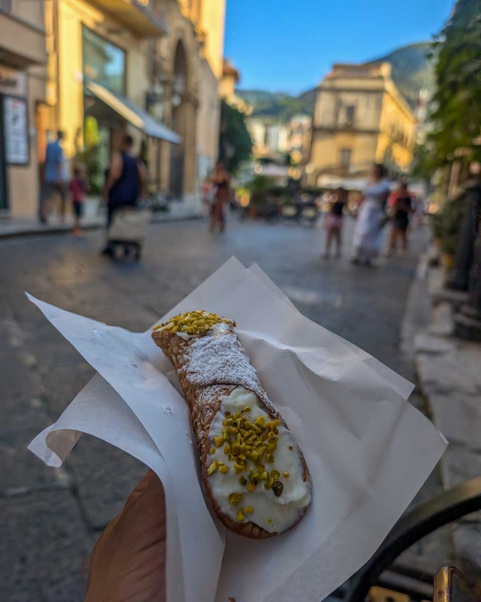 Sicilian-cannoli eaten on a food tour-in-Milan-Italy