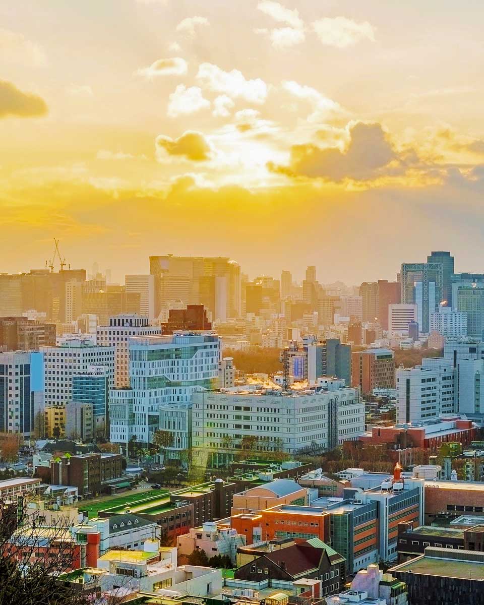 View from Naksan park at sunset Seoul South Korea