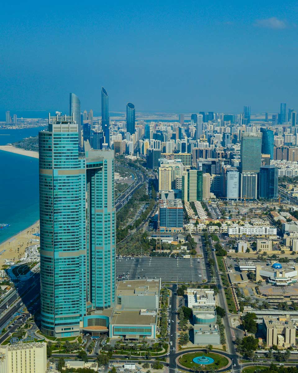 View of Abu Dhabi from the Etihad Towers in Abu Dhabi on a tour from Dubai