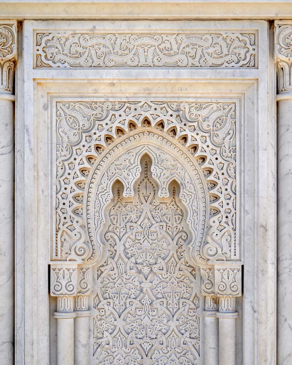 Walls of the Mausoleum of Mohammed V in Rabat on a tour from Casablanca Morocco