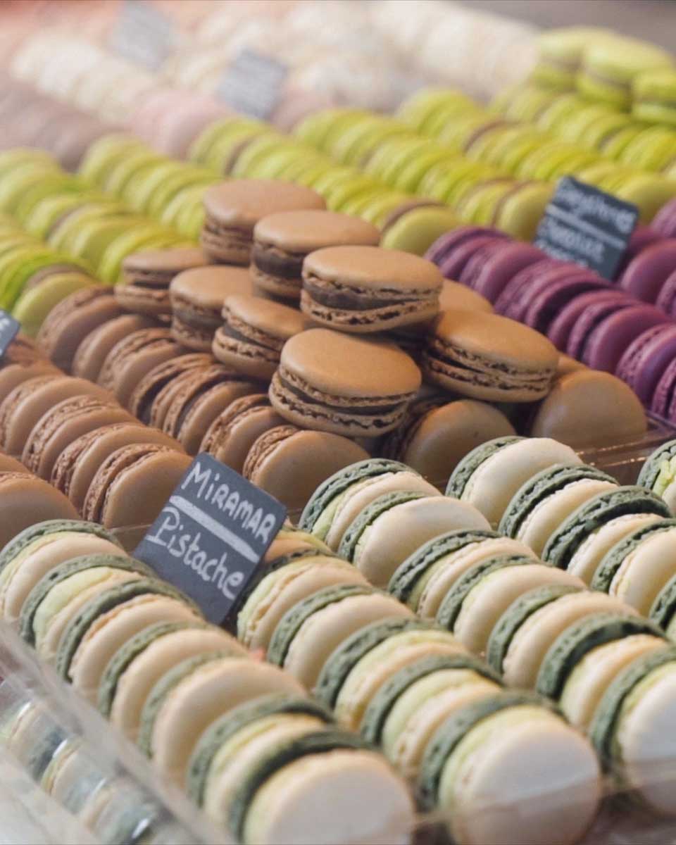 A display of macarons on a food tour of Nice France