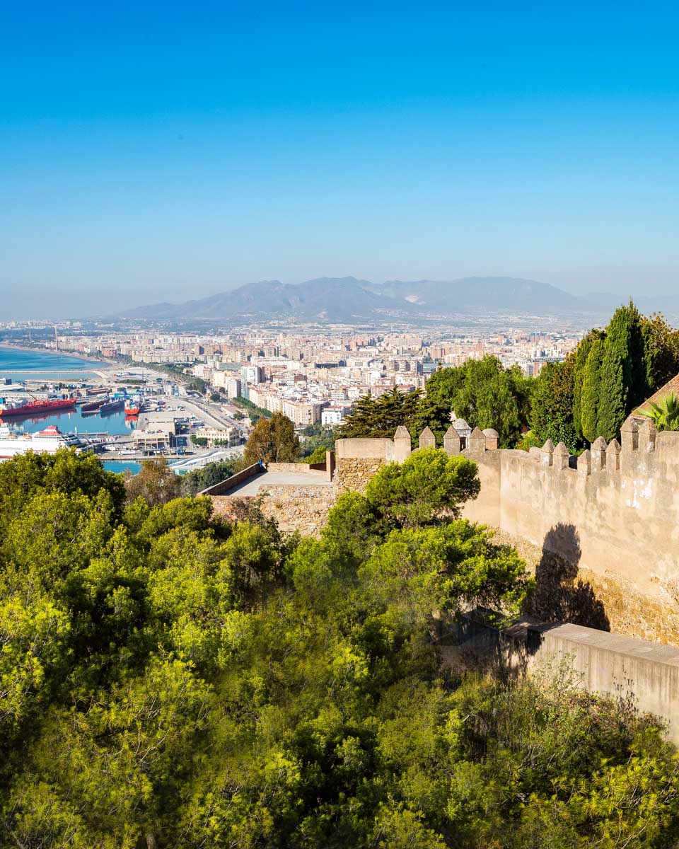A panoramic view of the city seen from Gibralfaro Castle in Malaga, Spain