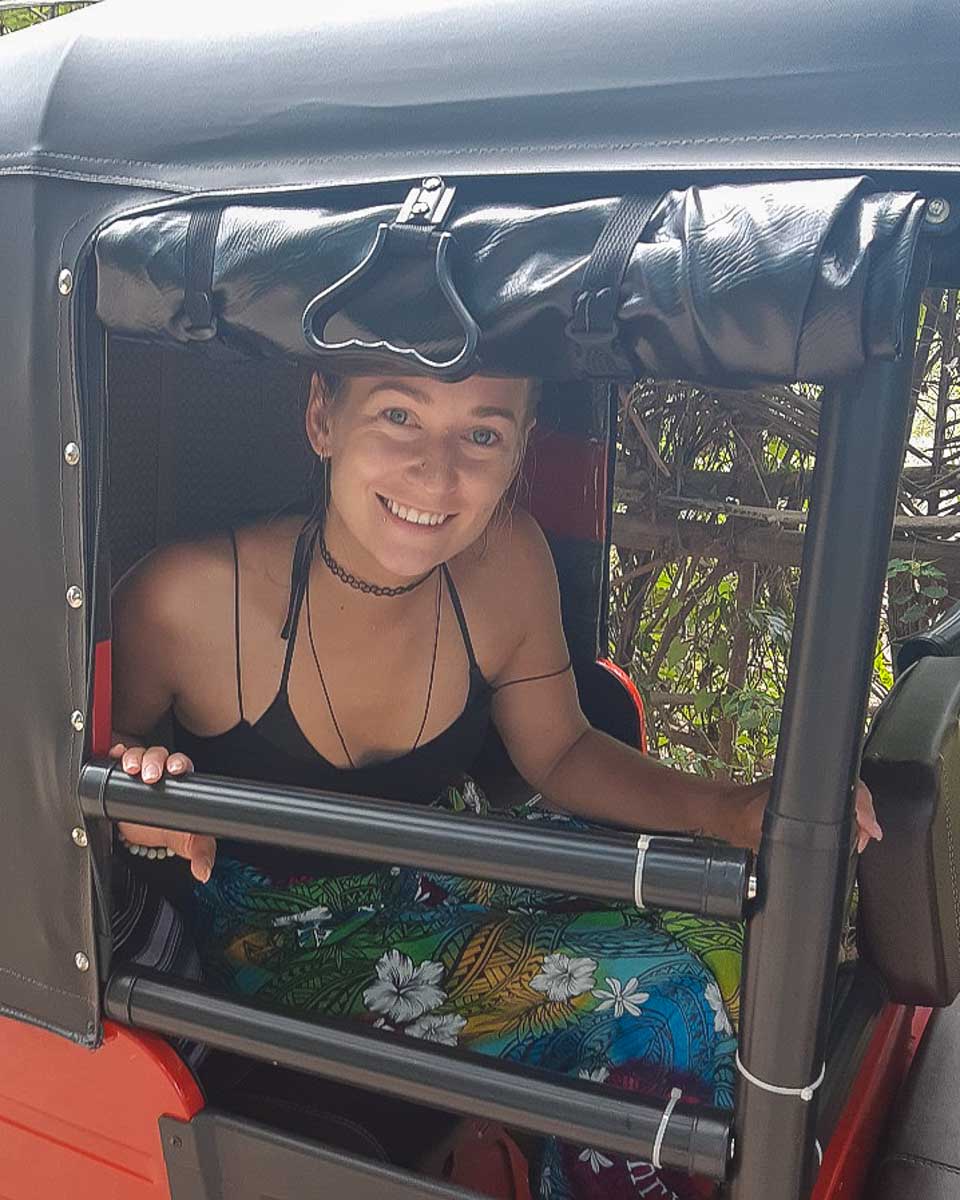 Bailey in a tuk tuk in Willemstad Curacao
