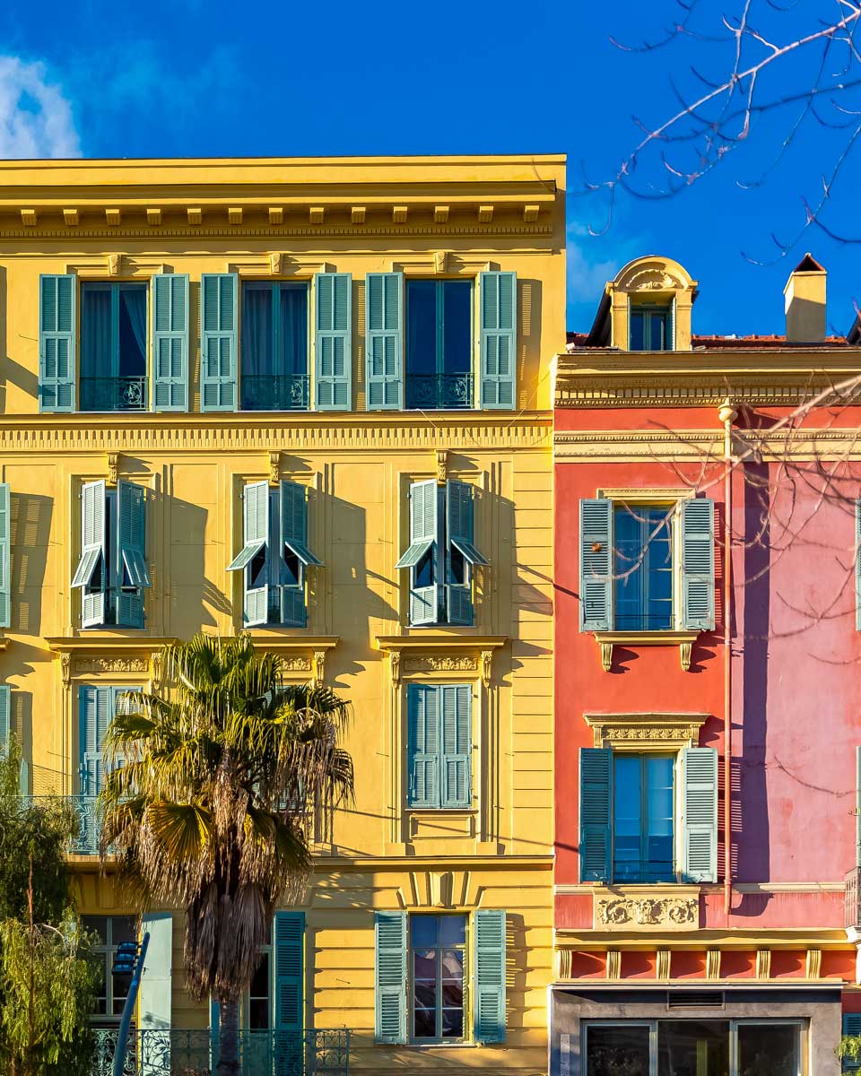 Colorful buildings in Old Nice France seen Nice on a tour