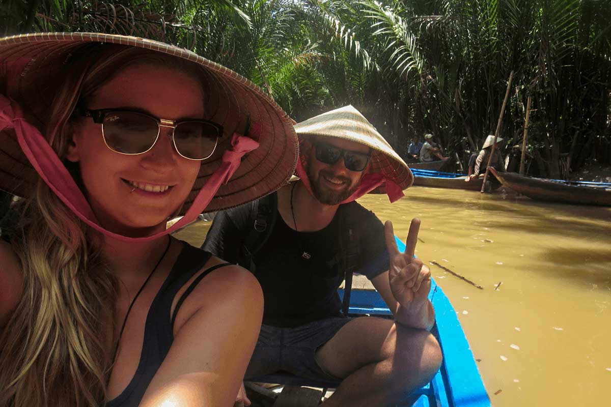 Daniel and Bailey float down the Mekong in Vietnam