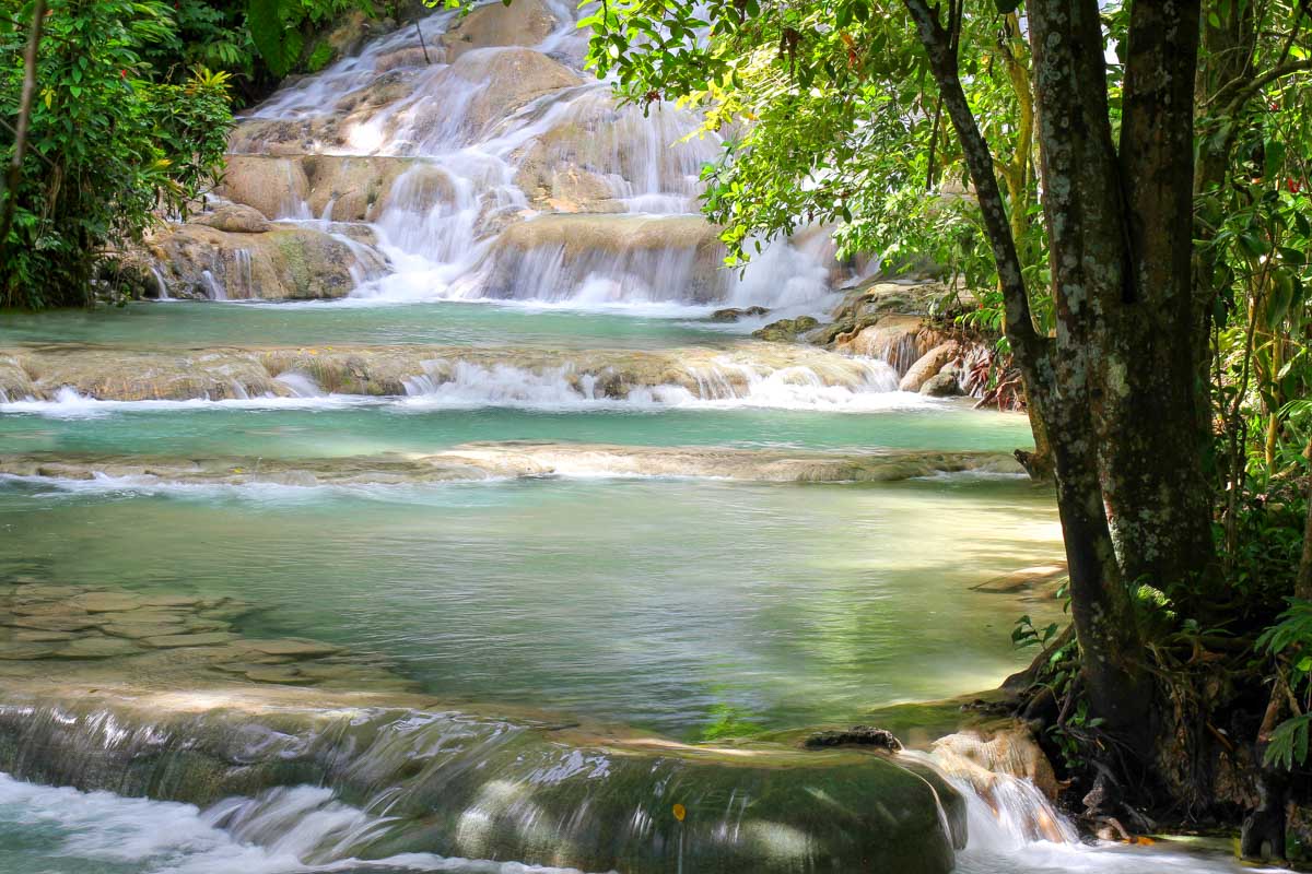 Dunns River Falls seen from Ocho Rios Jamaica