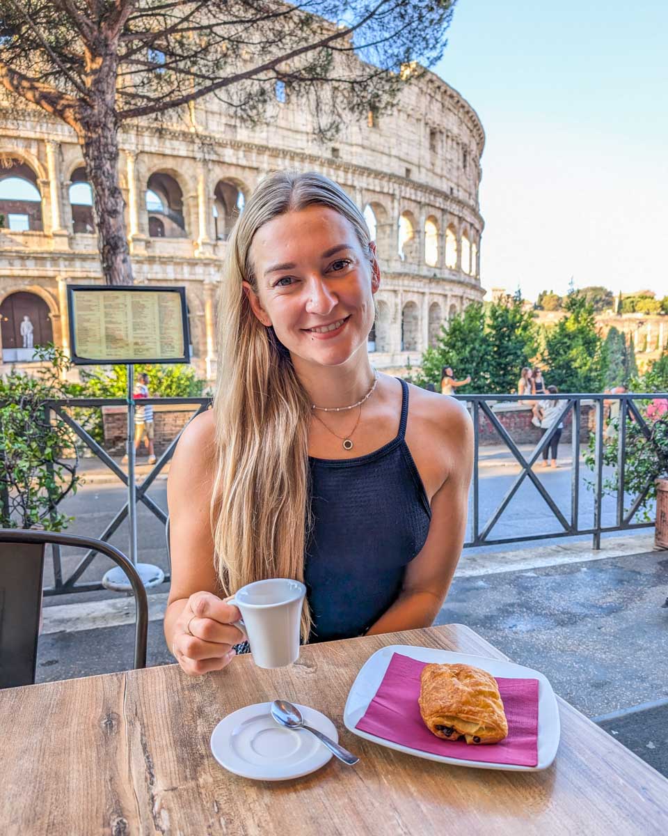 Enjoying breakfast at La Biga Wine Food in Rome, Italy
