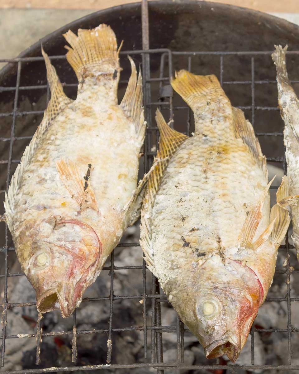 Fish being grilled in Trinidad