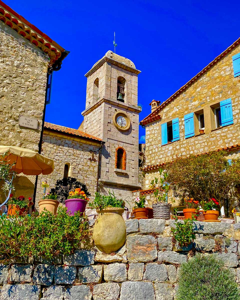 Gourdon town square seen on a tour from Nice France