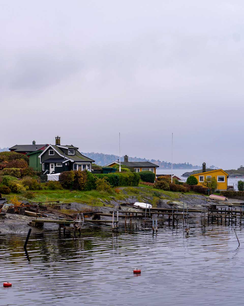 Houses on the Oslo Fjord on a cruise from Oslo Norway