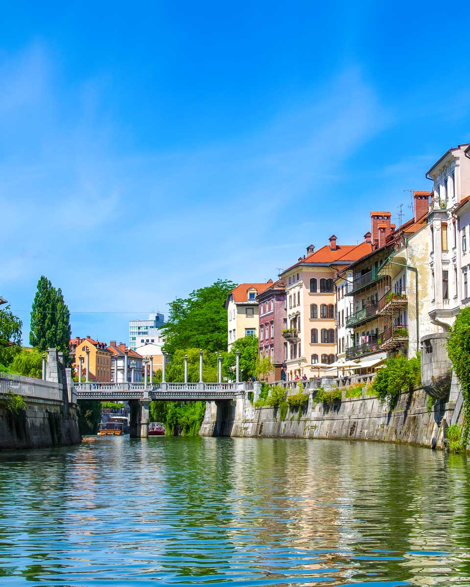 Ljubljana River seen on a cruise on a tour in Ljublijana Slovenia