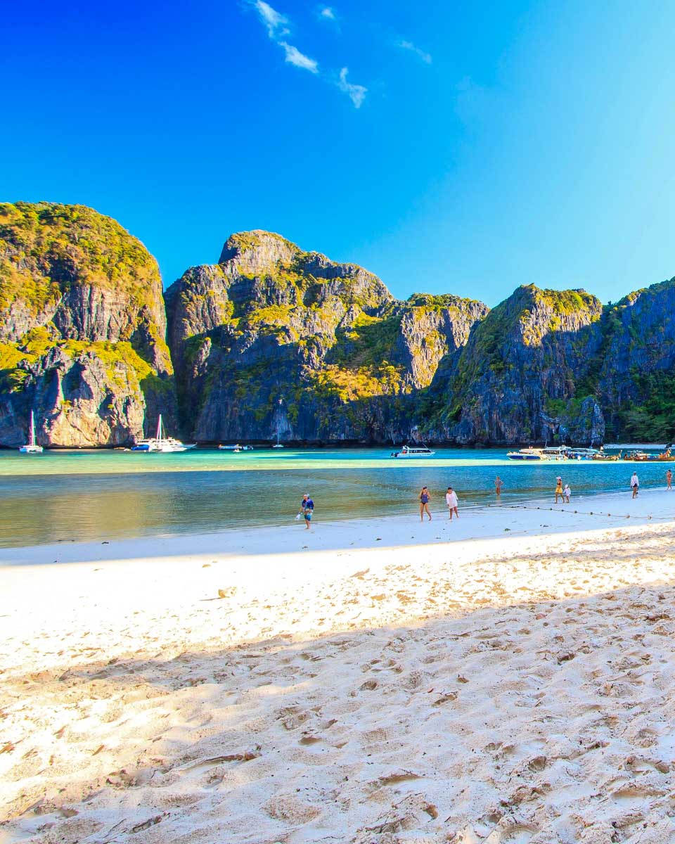 Maya Bay in the morning on a tour of Phi Phi Thailand