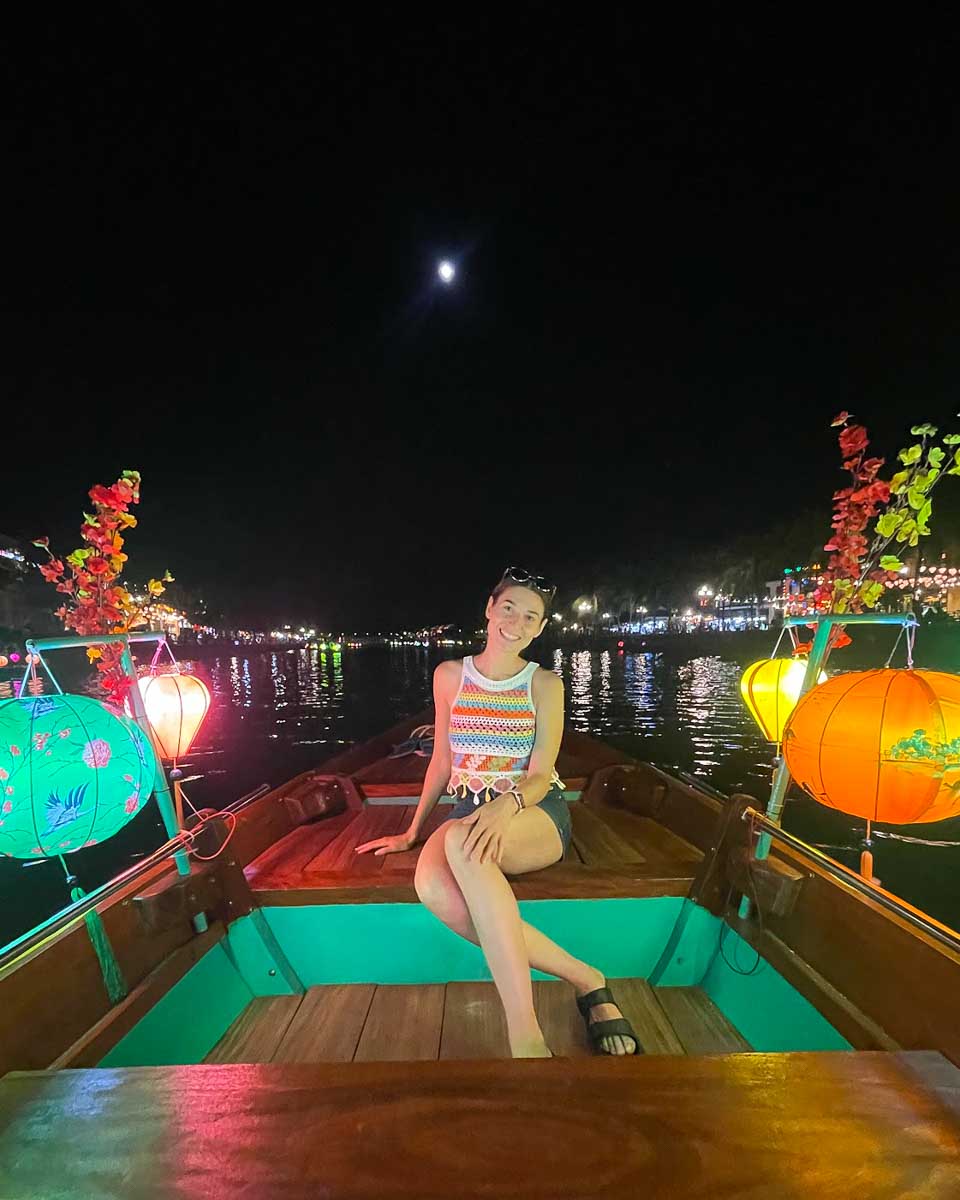 Riding in a latern lit boat in Hoi An