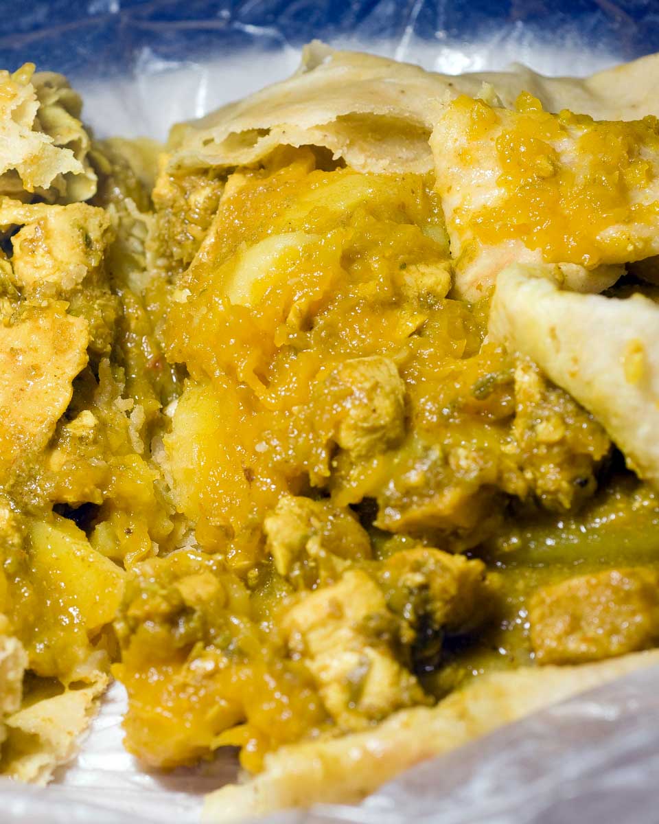 Roti eaten on a food tour in Trinidad