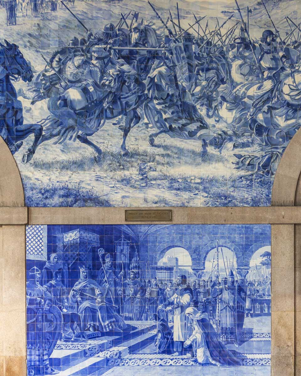 Sao Bento Station with traditioal portugese tiles seen on a tour of Porto Portugal