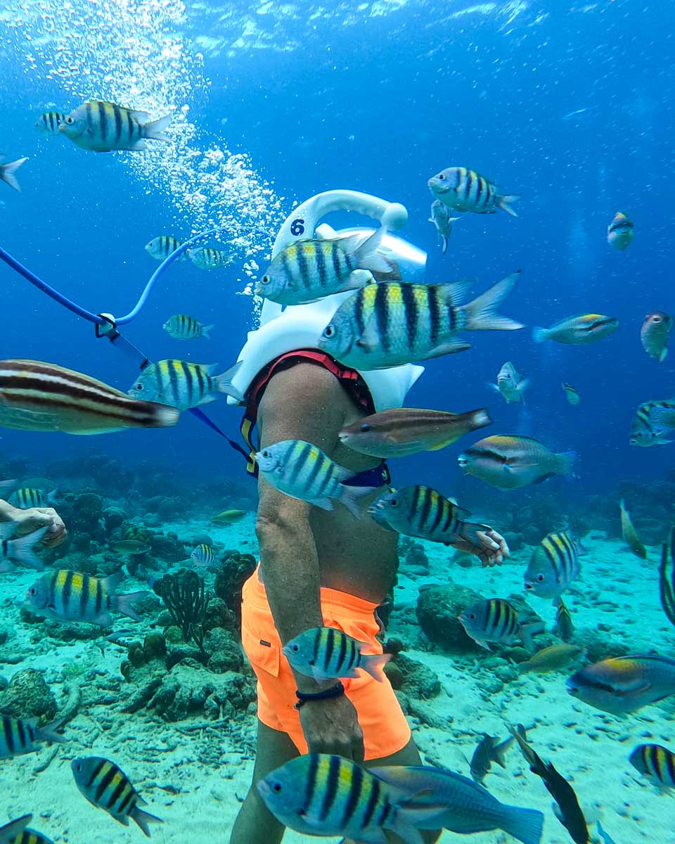 Sea TREK Curacao b.v. people walk underwater in Willemstad Curacao