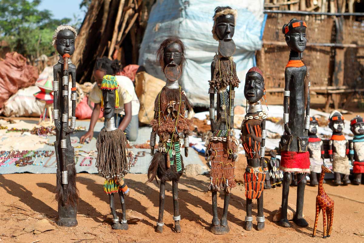 Small figures of people in Merkato Market Addis Ababa Ethiopia