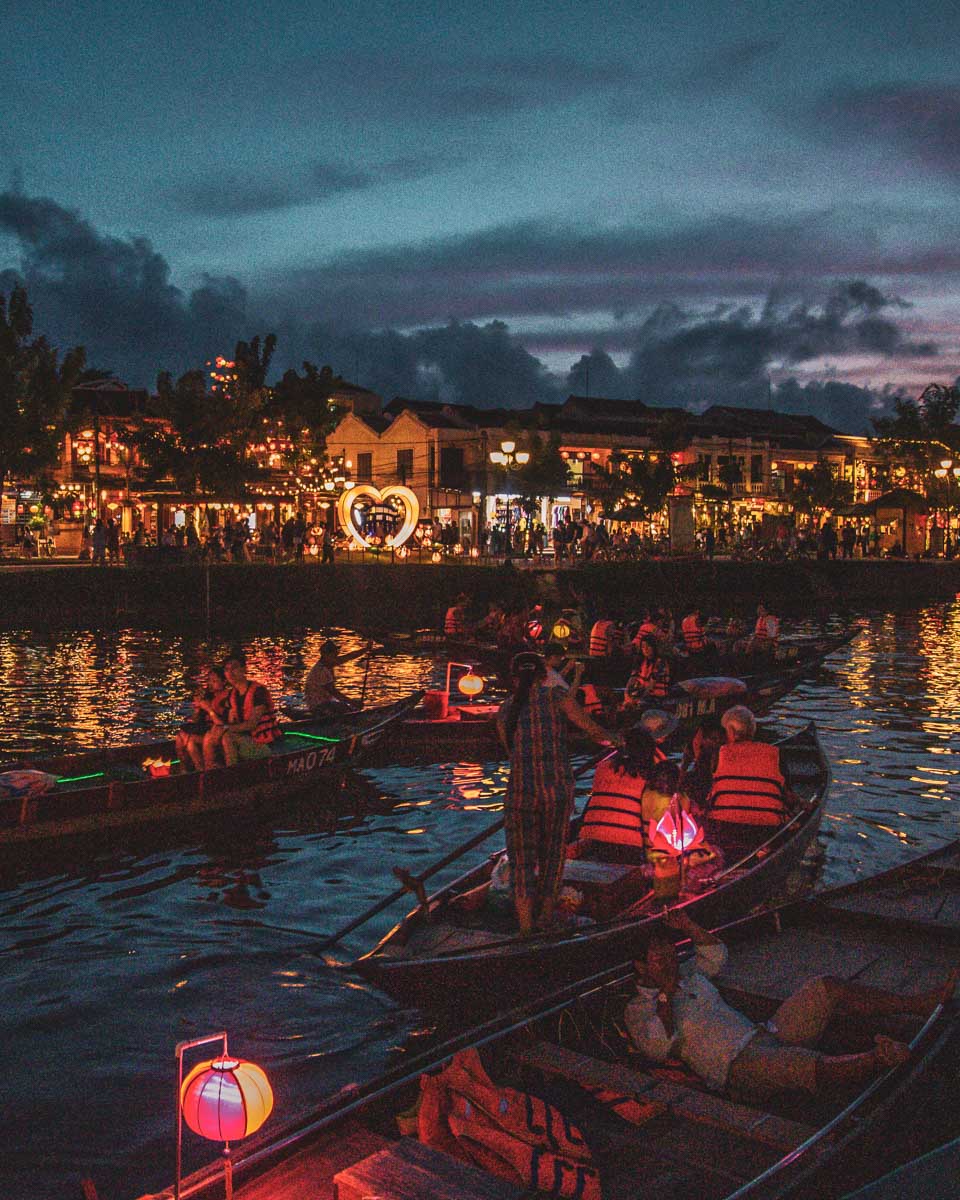 The Hoi An night market and boats on a tour in Hoi An Vietnam