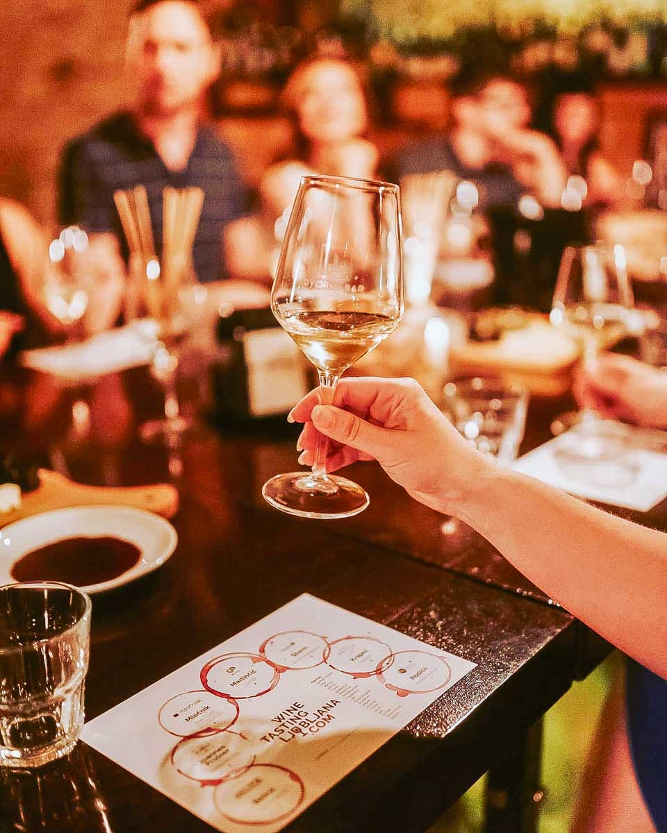 Wine Tasting Ljubljana a person drinks wine on a tour from Ljublijana Slovenia