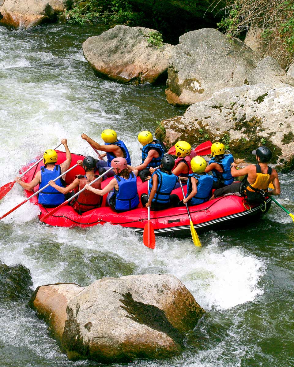 A group of people rafting near Victoria Falls