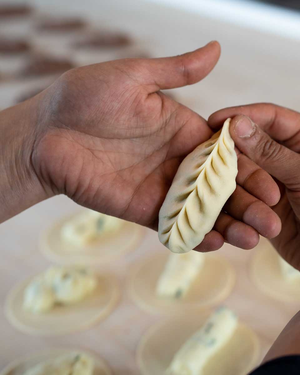 A handmade Culurgiones that we made during a cooking class in Cagliari Italy