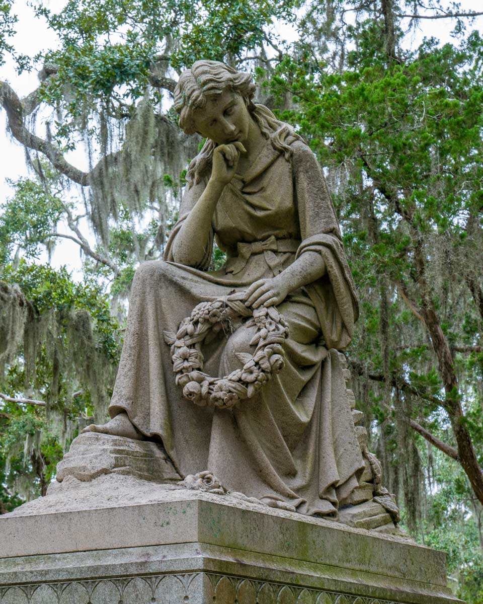 A monument on a tomb in Bonaventure Cemetery Savannah Georgia