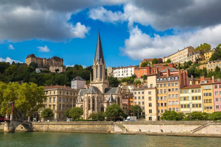 A panoramic view of Lyon and the river in France