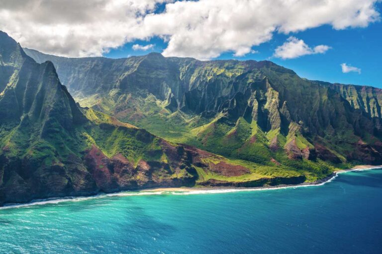 An aerial view of the coast of Kauai, Hawaii