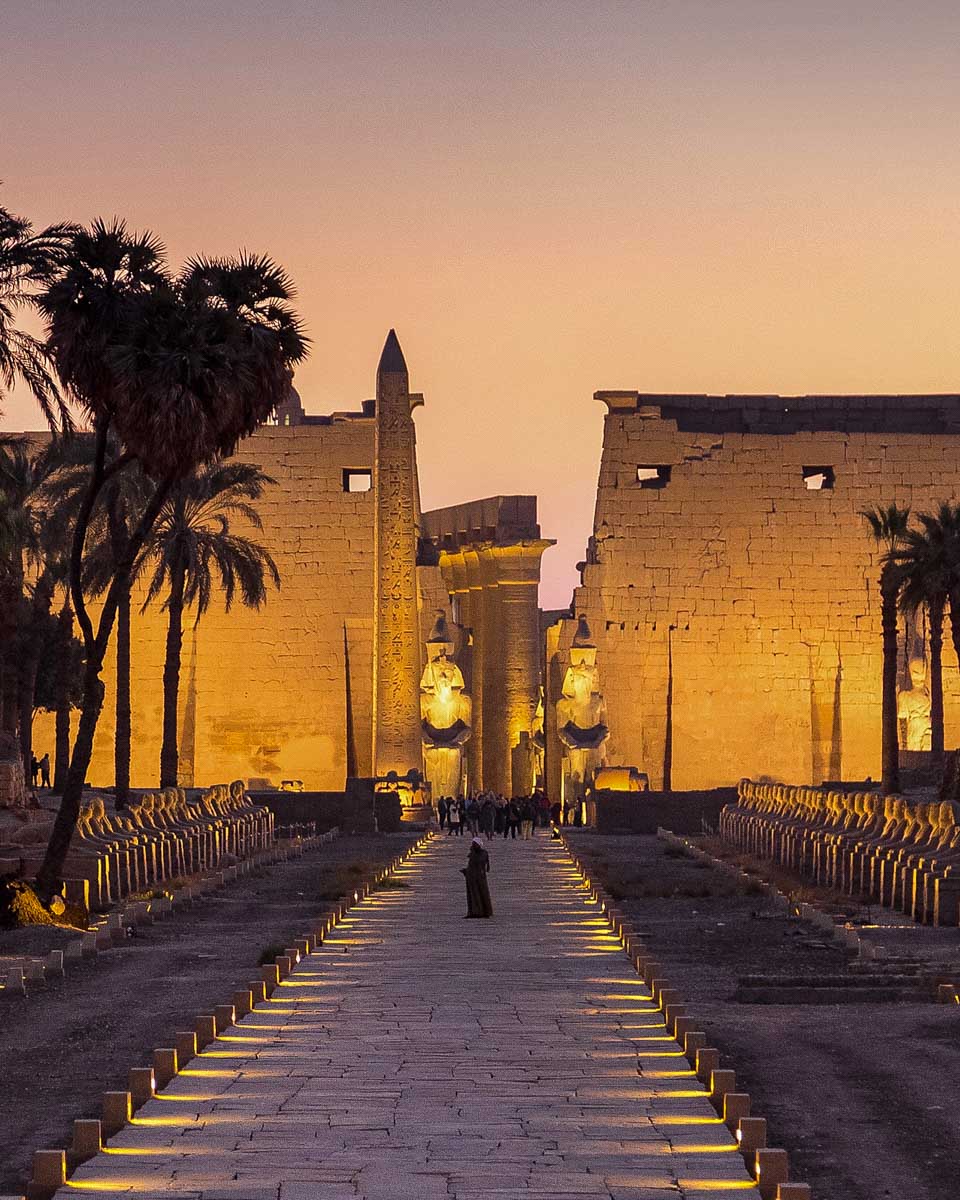 Avenue-of-Sphinxes-at-Luxor-temple-in-the-evening-on-a-cruise-to-Luxor-Egypt from Aswan