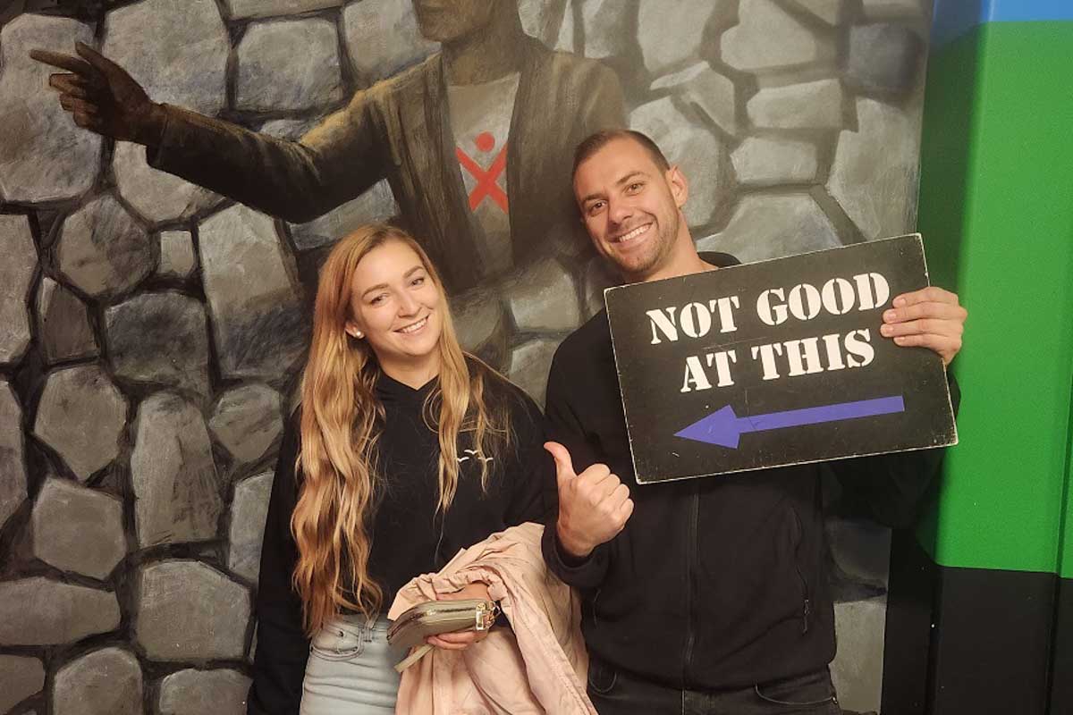 Bailey and Daniel in an excape room in Sofia Bulgaria