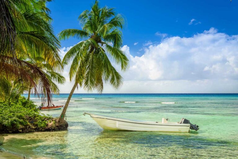 Boat in the water of Turks and Caicos on a beautiful day