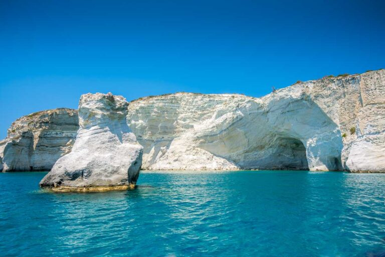 Kleftiko sea caves seen in Milos Greece