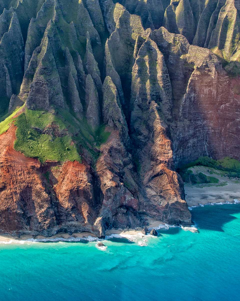 Na Pali Coast seen on a helicopter tour from Kauai Hawaii