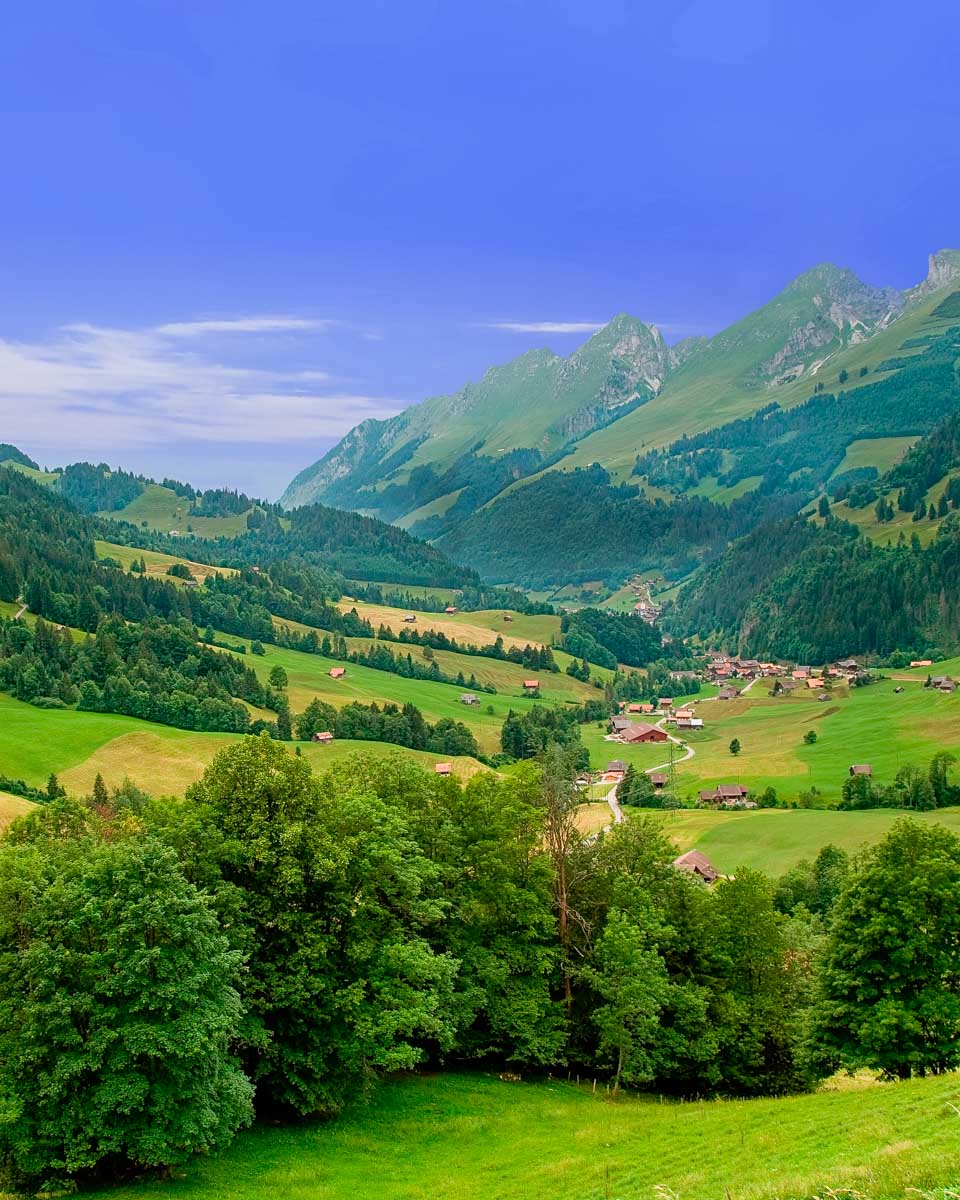 The countryside near Gruyere on a tour from Geneva Switzerland