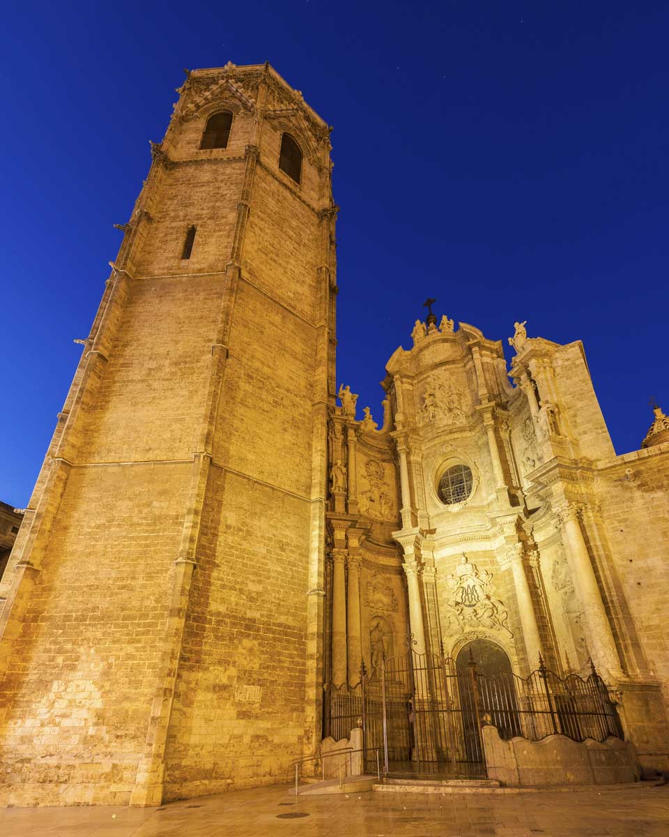 Valencia Cathedral on Plaza de la Reina in Valencia Spain