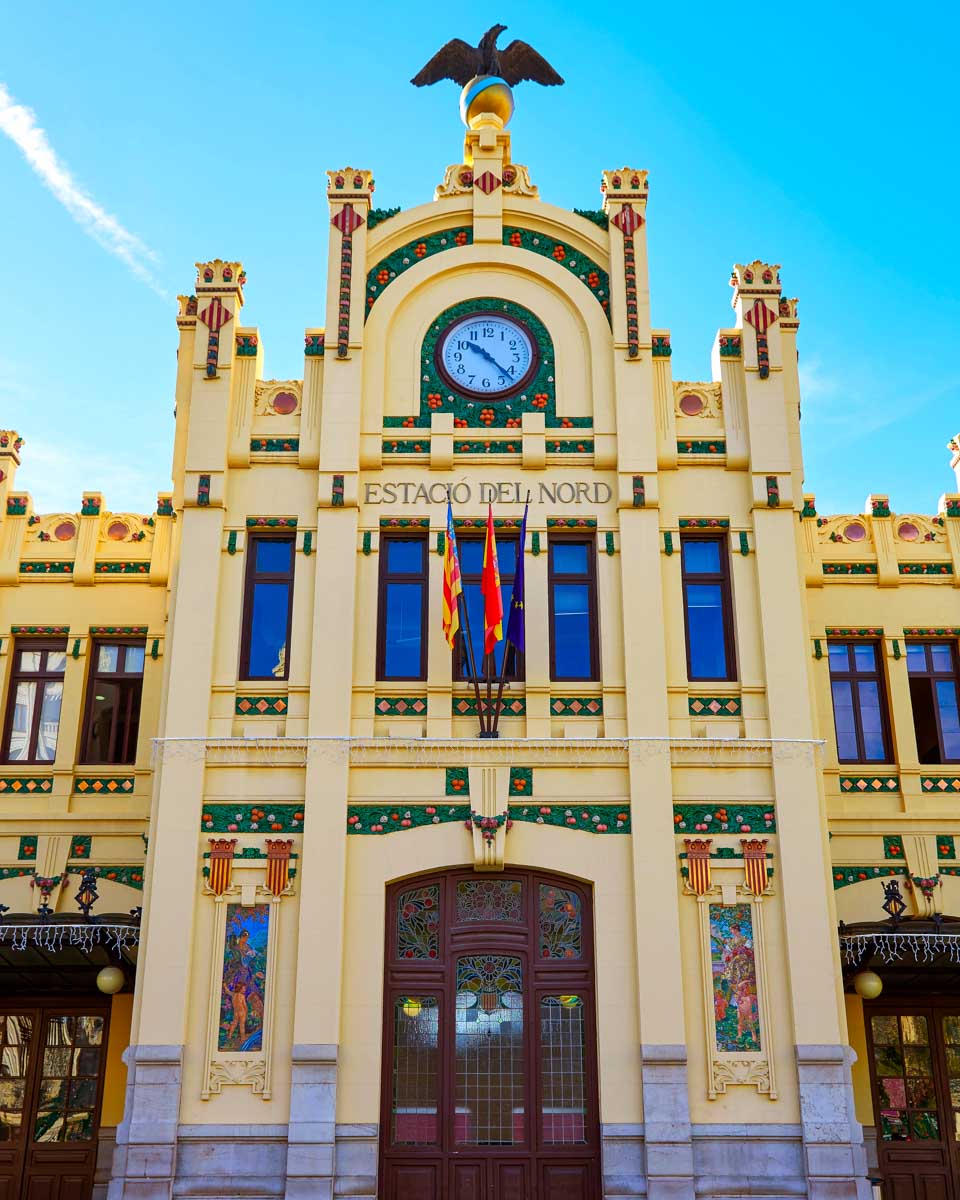 Valencia railway North station facade in Valencia Spain