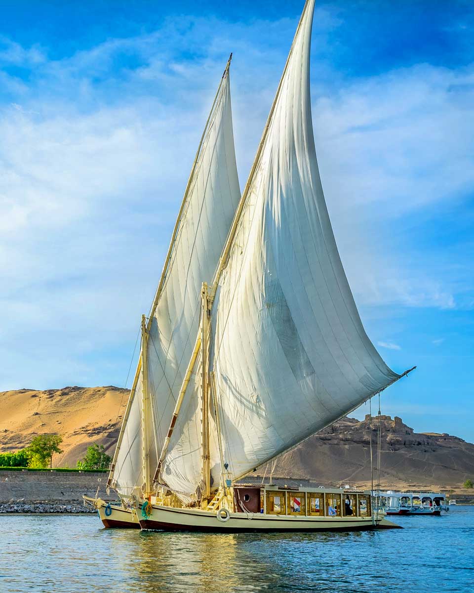 felucca boat cruising down the nile from Aswan Egypt