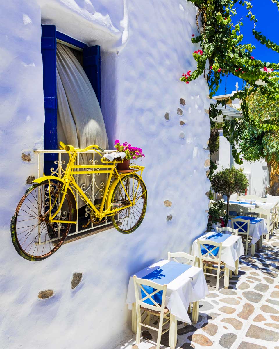 A bike on a wall in Naxos Greece