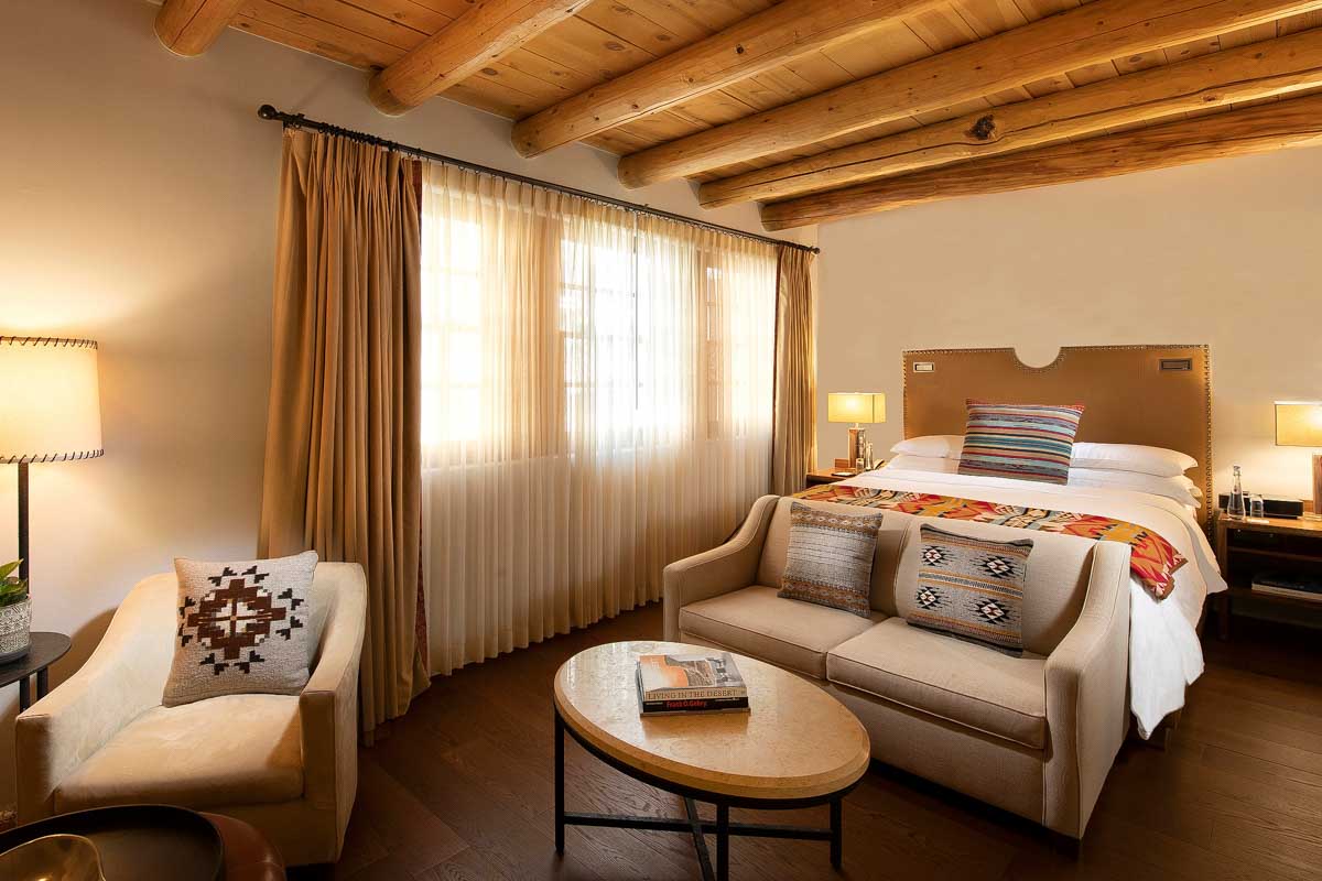 A hotel room at the Rosewood Inn of the Anasazi in Santa Fe New Mexico